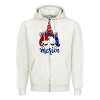 Oatmeal Heather 4th of July unicorn Zipper Hoodie - Neo Western