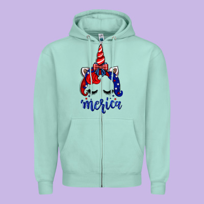 4th Of July Unicorn Zipper Hoodie Designed By Neo Western