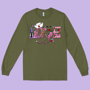 Valentine's Day Nurse Love Long Sleeve Tee Designed By Ranaportraitstore