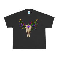 Pigment Black Mardi Gras Bull Skull Urban Heavy Tee - RanaPortraitStore