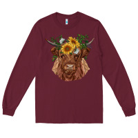Burgundy highland cow with sunflowers Long Sleeve Tee - RanaPortraitStore