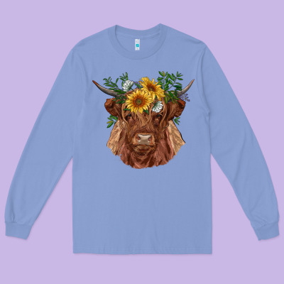 Highland Cow With Sunflowers Long Sleeve Tee Designed By Ranaportraitstore