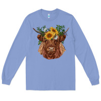 Colony Blue highland cow with sunflowers Long Sleeve Tee - RanaPortraitStore