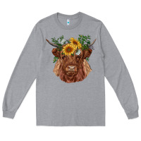 Heather Grey highland cow with sunflowers Long Sleeve Tee - RanaPortraitStore