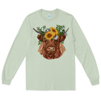 Matcha highland cow with sunflowers Long Sleeve Tee - RanaPortraitStore