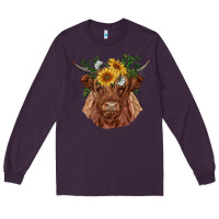 Plum highland cow with sunflowers Long Sleeve Tee - RanaPortraitStore