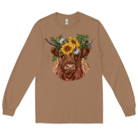 Toasted Coconut highland cow with sunflowers Long Sleeve Tee - RanaPortraitStore