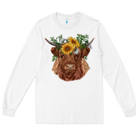 White highland cow with sunflowers Long Sleeve Tee - RanaPortraitStore