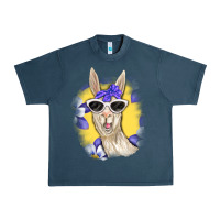Midnight Navy Llama With Sunglasses Urban Heavy Tee - RanaPortraitStore