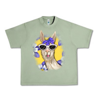 Oil Green Llama With Sunglasses Urban Heavy Tee - RanaPortraitStore