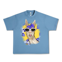 Pebble Blue Llama With Sunglasses Urban Heavy Tee - RanaPortraitStore