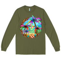 Army Green summer colorful palms Long Sleeve Tee - texasbilliewilder