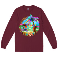 Burgundy summer colorful palms Long Sleeve Tee - texasbilliewilder