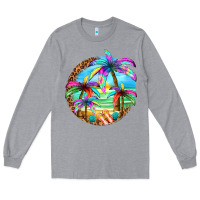 Heather Grey summer colorful palms Long Sleeve Tee - texasbilliewilder