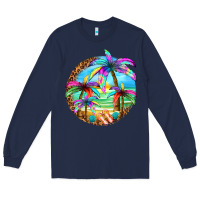 Navy summer colorful palms Long Sleeve Tee - texasbilliewilder