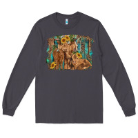 Smoke highland cow family cattle and calf with sunflower and turquoise backg Long Sleeve Tee - RanaPortraitStore