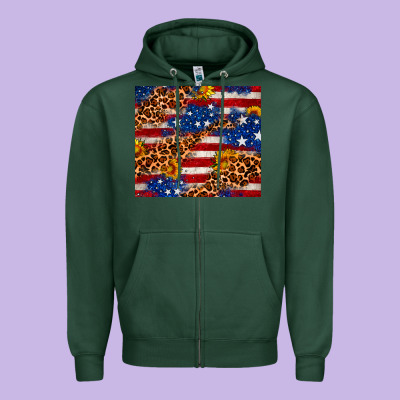 4th Of July Usa Flag Leopard Sunflower 20oz Tumble Zipper Hoodie Designed By Neo Western