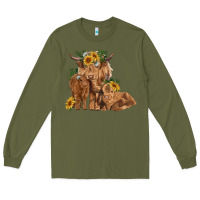 Army Green highland cow family Long Sleeve Tee - RanaPortraitStore