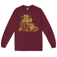 Burgundy highland cow family Long Sleeve Tee - RanaPortraitStore