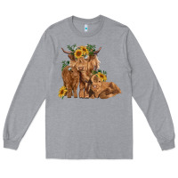 Heather Grey highland cow family Long Sleeve Tee - RanaPortraitStore