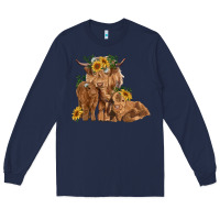 Navy highland cow family Long Sleeve Tee - RanaPortraitStore