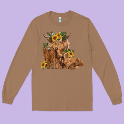 Highland Cow Family Long Sleeve Tee Designed By Ranaportraitstore