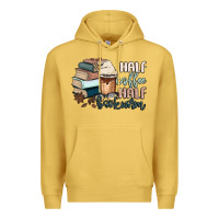 Antique Gold half coffee half bookworm Premium Hoodie - MaliasSmallBusiness