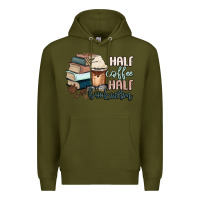 Army Green half coffee half bookworm Premium Hoodie - MaliasSmallBusiness