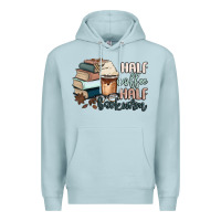 Blue Mist half coffee half bookworm Premium Hoodie - MaliasSmallBusiness