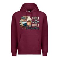 Burgundy half coffee half bookworm Premium Hoodie - MaliasSmallBusiness