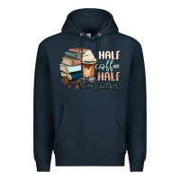 Navy half coffee half bookworm Premium Hoodie - MaliasSmallBusiness