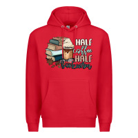 Red half coffee half bookworm Premium Hoodie - MaliasSmallBusiness