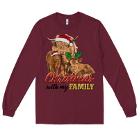 Burgundy christmas with my family highland cow cattle and calves Long Sleeve Tee - RanaPortraitStore