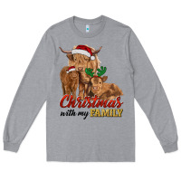 Heather Grey christmas with my family highland cow cattle and calves Long Sleeve Tee - RanaPortraitStore