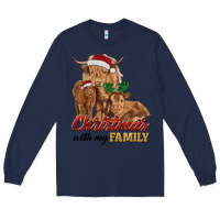 Navy christmas with my family highland cow cattle and calves Long Sleeve Tee - RanaPortraitStore