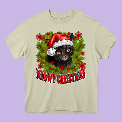 Meowy Christmas Heavy Core Tee Designed By Cowhidedigitalart