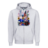 Heather Grey 4th of July gnomes truck Zipper Hoodie - CowGirlArtShop