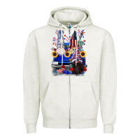 Oatmeal Heather 4th of July gnomes truck Zipper Hoodie - CowGirlArtShop