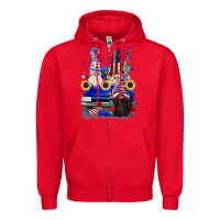 Red 4th of July gnomes truck Zipper Hoodie - CowGirlArtShop