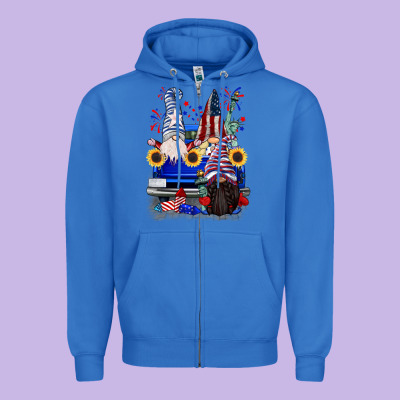 4th Of July Gnomes Truck Zipper Hoodie Designed By Cowgirlartshop