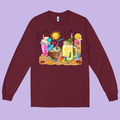 Summer Drinks Coffee Cups Long Sleeve Tee Designed By Texasbilliewilder