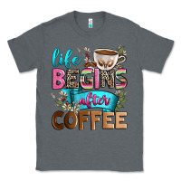 Charcoal Heather life begins after coffee Classic Tee - Zillion Design Studio