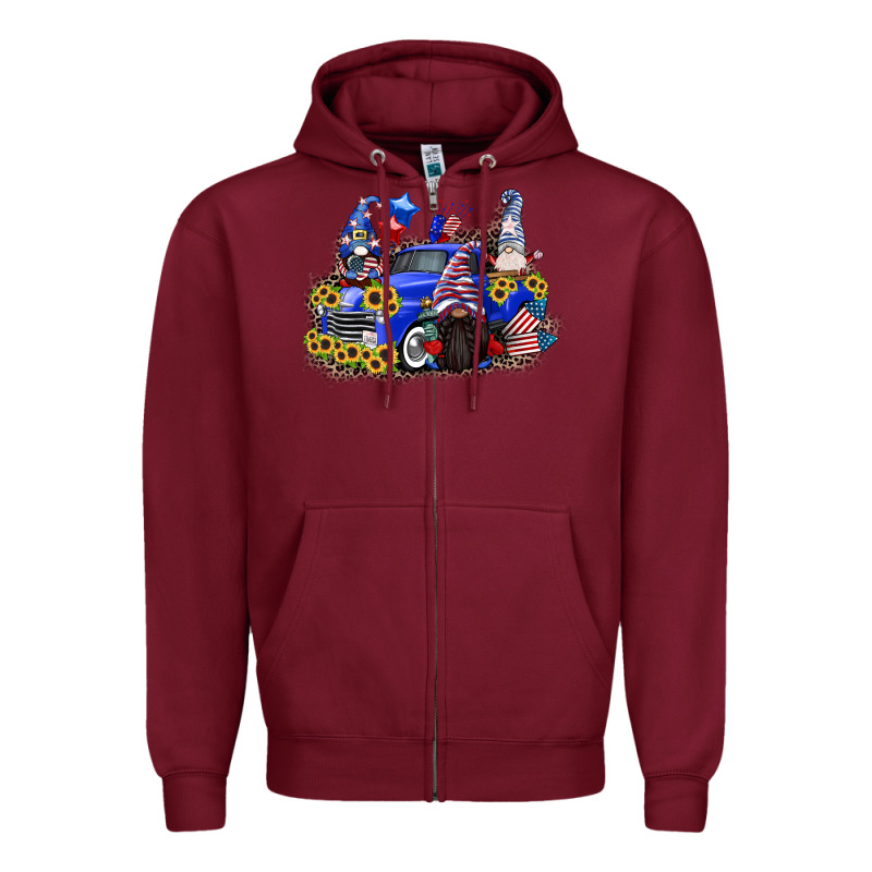 4th Of July Gnomes With Truck Zipper Hoodie by CowGirlArtShop | Teevron