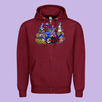 4th Of July Gnomes With Truck Zipper Hoodie Designed By Cowgirlartshop