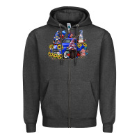 Charcoal Heather 4th of July gnomes with truck Zipper Hoodie - CowGirlArtShop