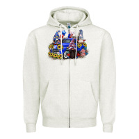 Oatmeal Heather 4th of July gnomes with truck Zipper Hoodie - CowGirlArtShop