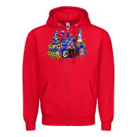 Red 4th of July gnomes with truck Zipper Hoodie - CowGirlArtShop