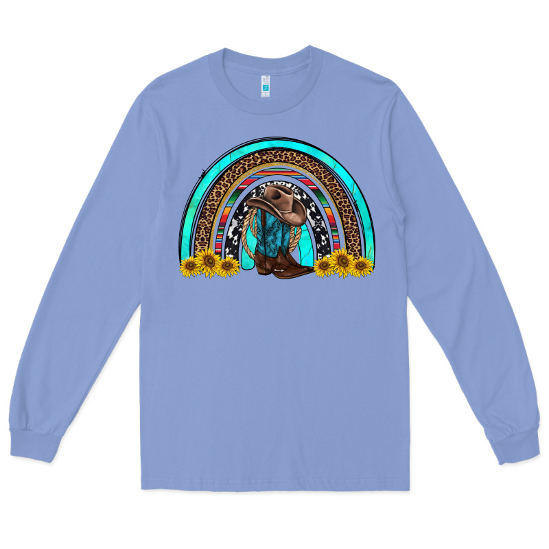Western Cowboy Boots Sunflowers Rainbow Long Sleeve Tee by RanaPortraitStore | Teevron
