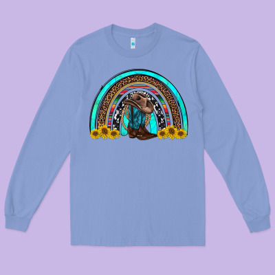 Western Cowboy Boots Sunflowers Rainbow Long Sleeve Tee Designed By Ranaportraitstore