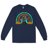 Navy western cowboy boots sunflowers rainbow Long Sleeve Tee - RanaPortraitStore